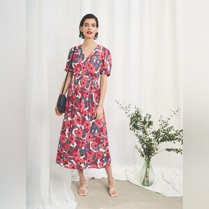 Seasalt Cornwall Pink Birch Leaf Dress Size Medium Floral V-Neck